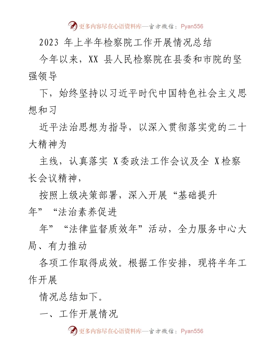 [工作总结] 检察院 - 2023年上半年检察院工作开展情况总结.docx_第1页