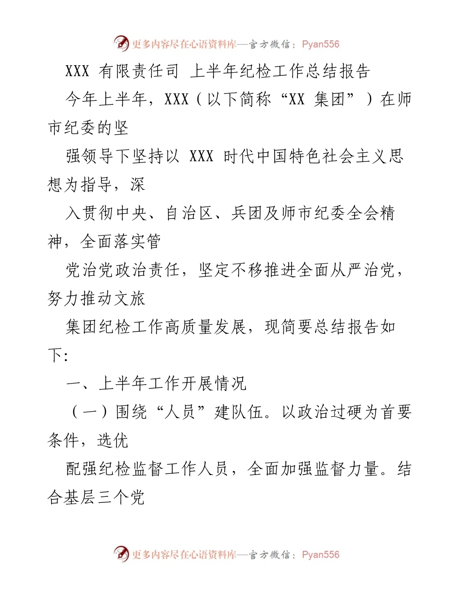 [工作总结] 纪检工作 - XXX集团2023年上半年纪检工作总结报告.docx_第1页