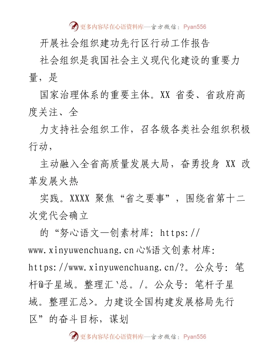 [工作总结] 社会组织发展 - 社会组织建功先行区行动工作总结报告.docx_第1页