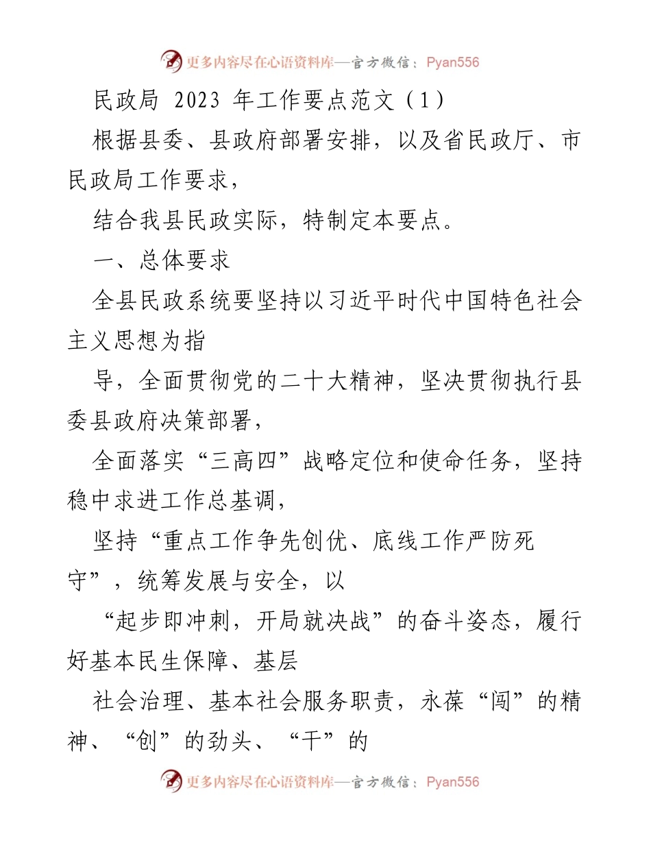 [工作总结] 民政局 - 2023年民政工作要点与实施方案.docx_第1页