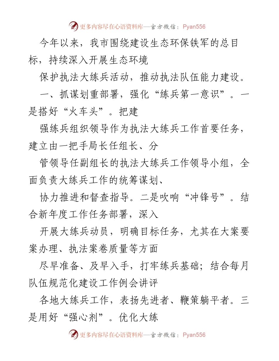 [工作总结] 生态环境执法 - 加强生态环境执法队伍能力建设的工作总结.docx_第1页