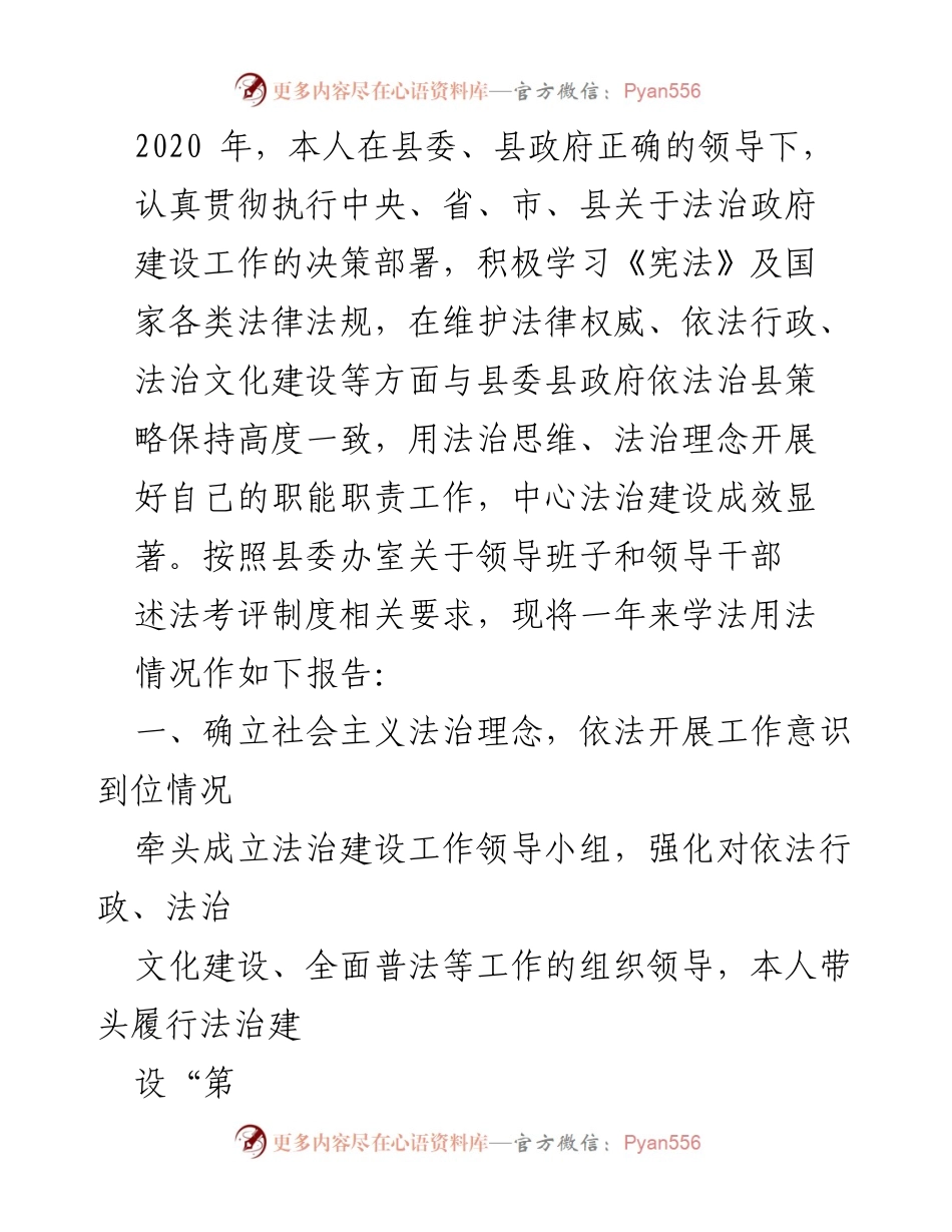 [工作总结] 法治政府建设 - 2020年度法治建设工作总结报告.docx_第1页
