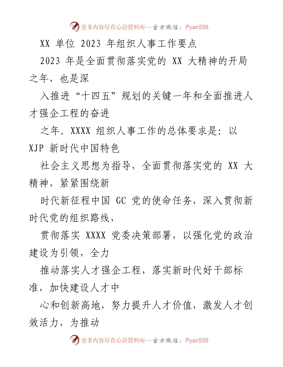 [工作总结] 组织人事工作 - 2023年组织人事工作要点及实施策略.docx_第1页