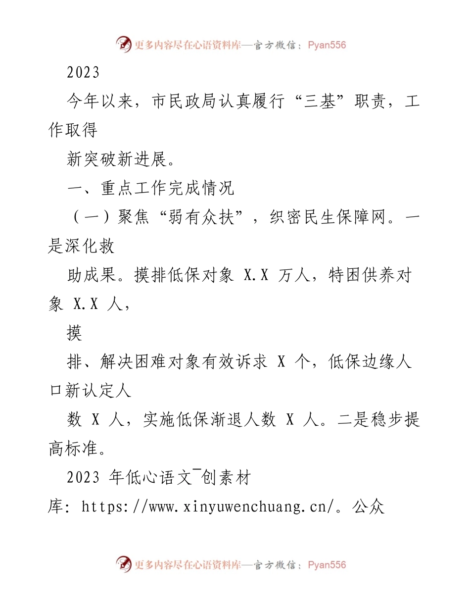 [工作总结] 民政局年度工作 - 2023年民政局工作总结与进展报告.docx_第1页
