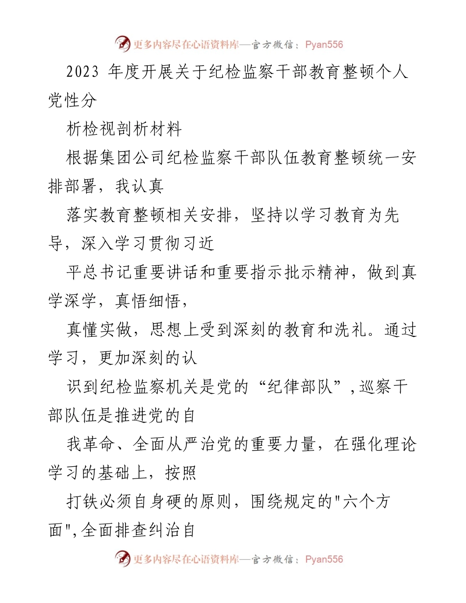 [工作总结] 纪检监察干部教育整顿 - 2023年度个人党性分析与问题剖析报告.docx_第1页
