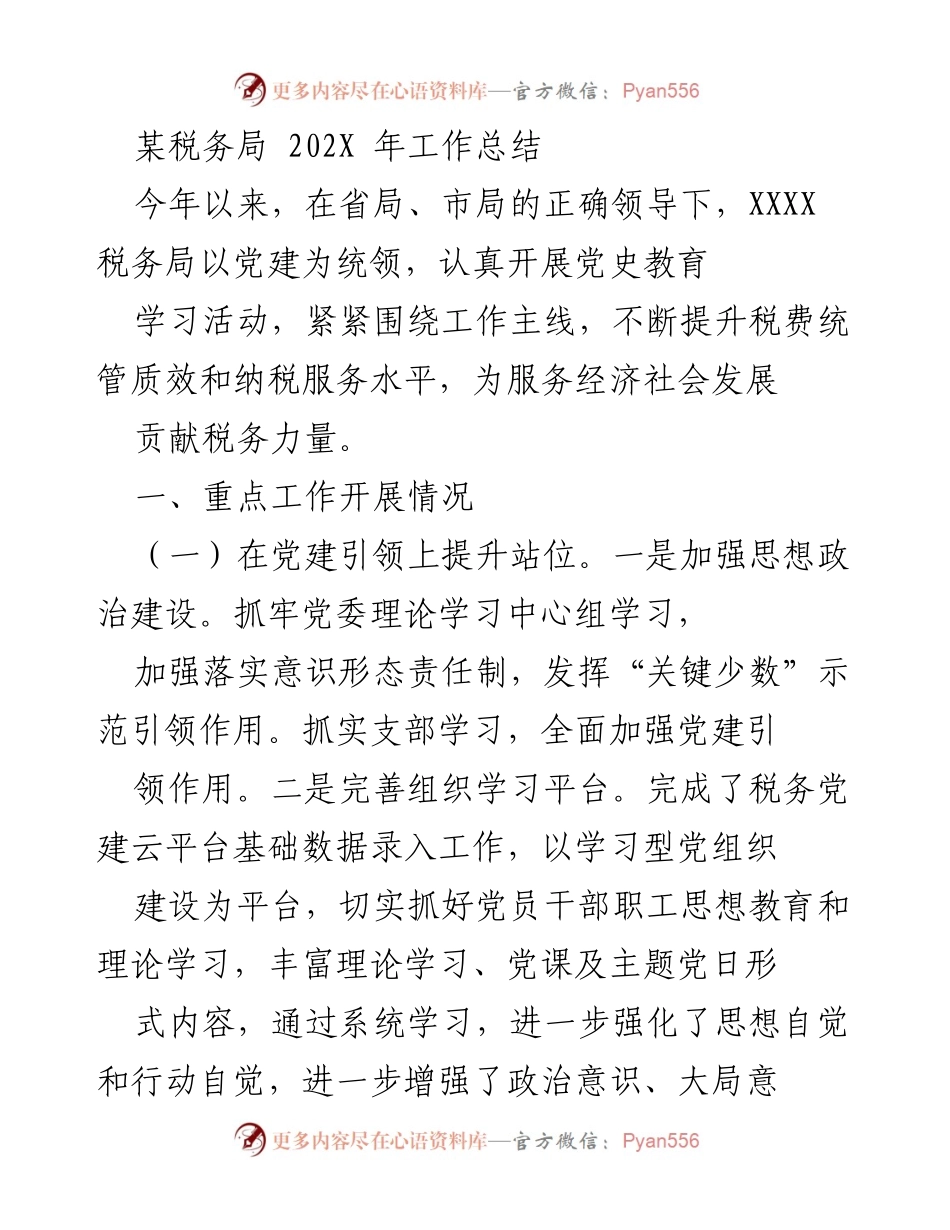[工作总结] 税务局 - 202X年税务局工作总结与党建引领成效分析.docx_第1页