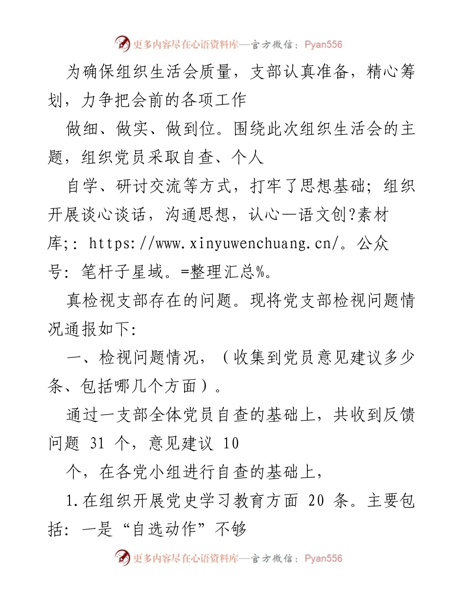 [工作总结] 组织生活会 - 党支部问题检视与改进建议总结.docx_第1页