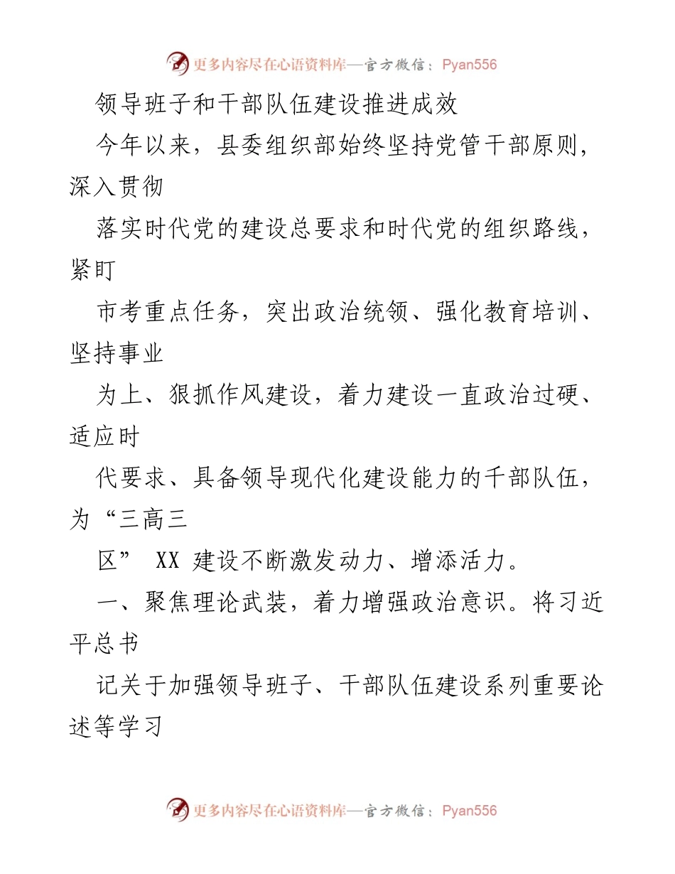 [工作总结] 组织建设 - 加强干部队伍建设，推动政治过硬与能力提升.docx_第1页