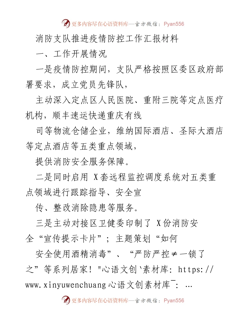 [工作总结] 疫情防控 - 消防支队疫情防控工作推进汇报.docx_第1页