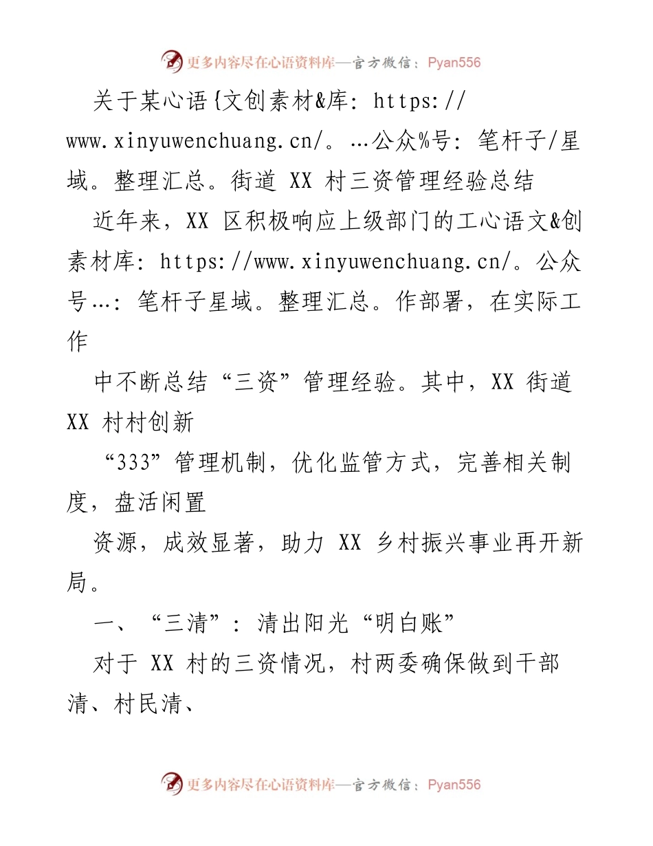 [工作总结] 村级管理 - XX村“三资”管理经验总结与创新实践.docx_第1页