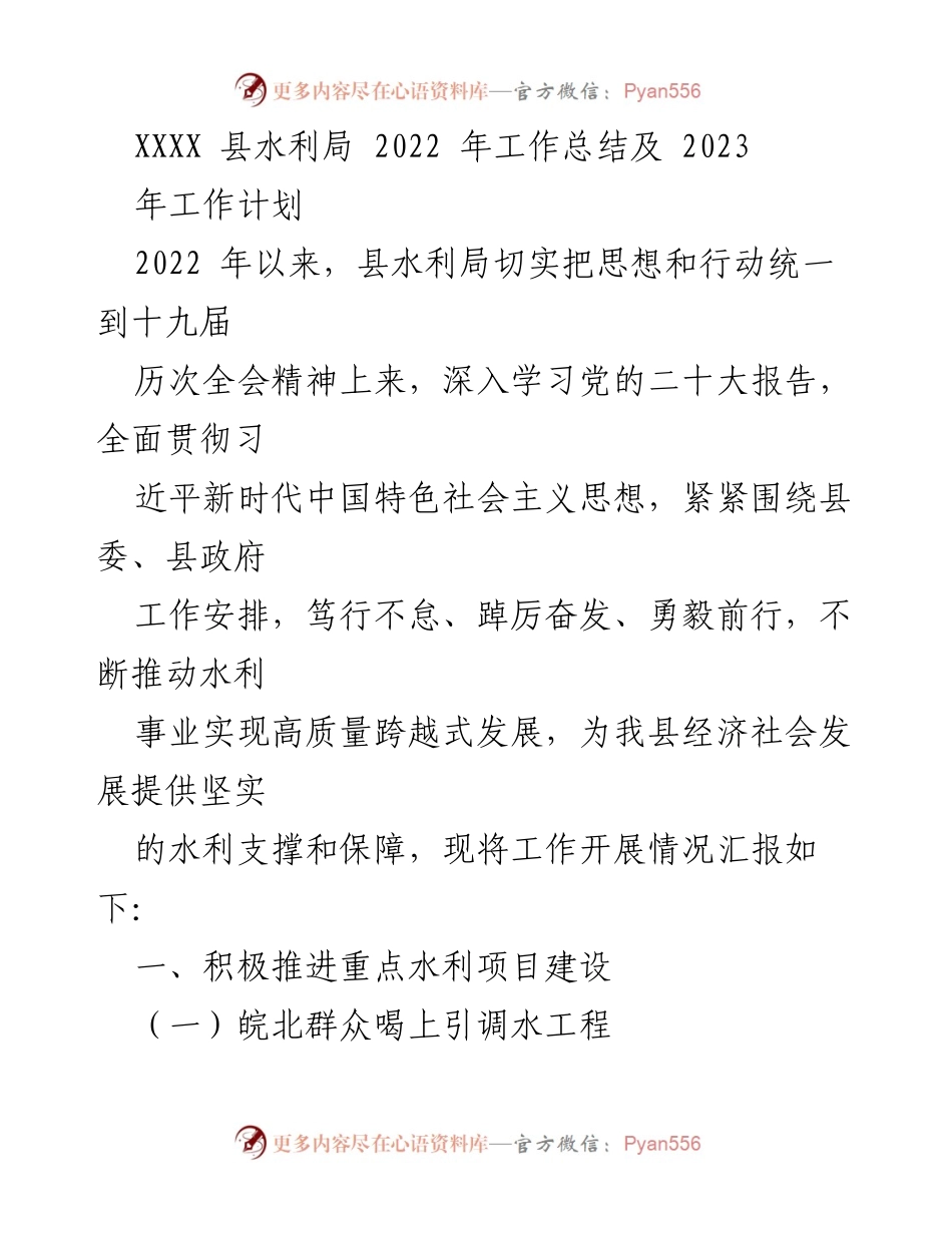 [工作总结] 水利局 - 2022年工作总结及2023年工作计划.docx_第1页