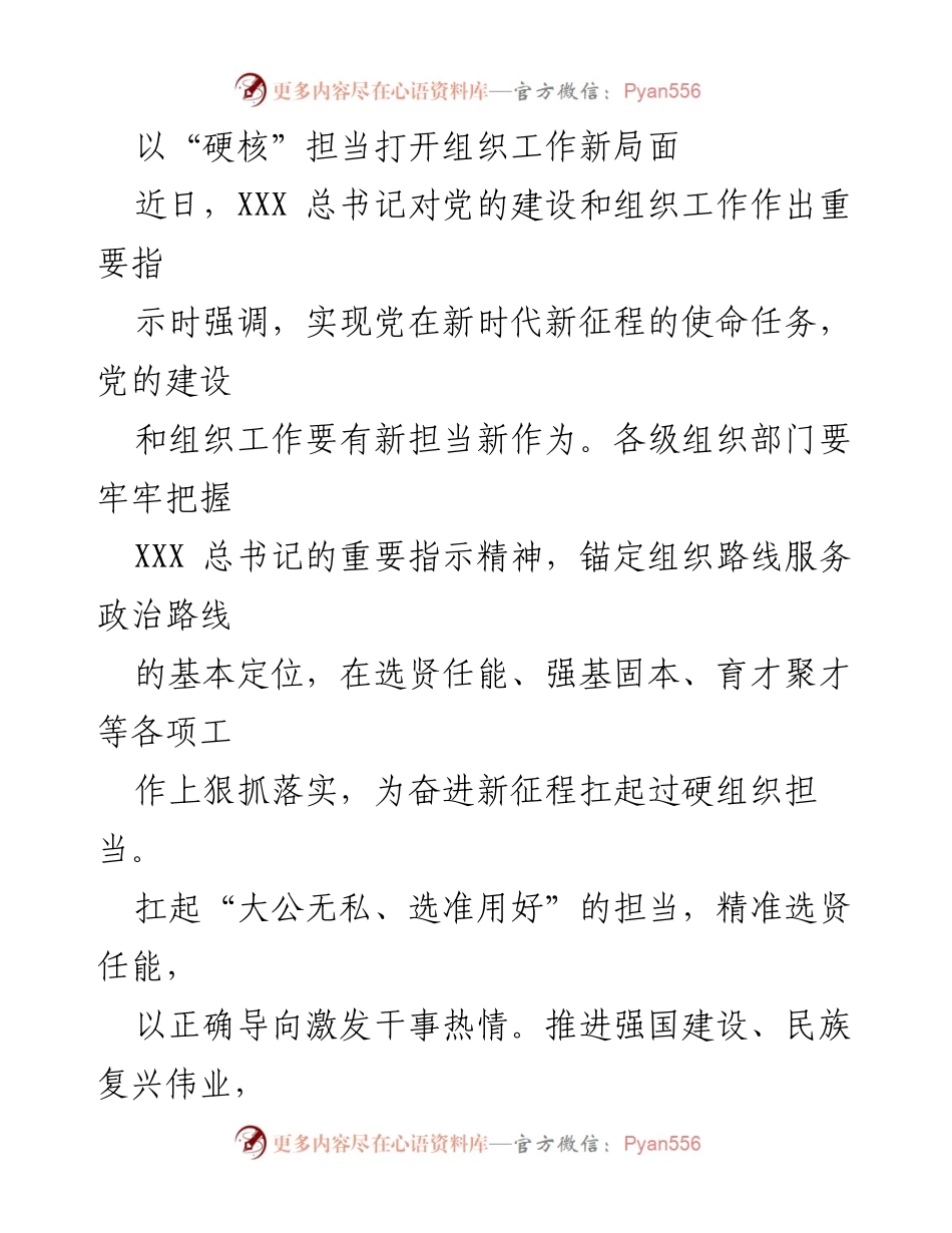 [工作总结] 组织工作会议 - 硬核担当：推动新时代党的建设与组织工作新局面.docx_第1页
