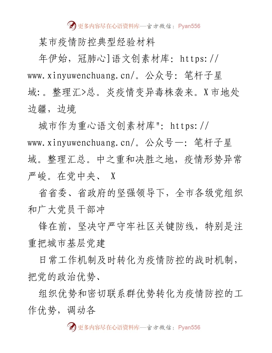 [工作总结] 疫情防控 - 某市疫情防控工作经验总结.docx_第1页