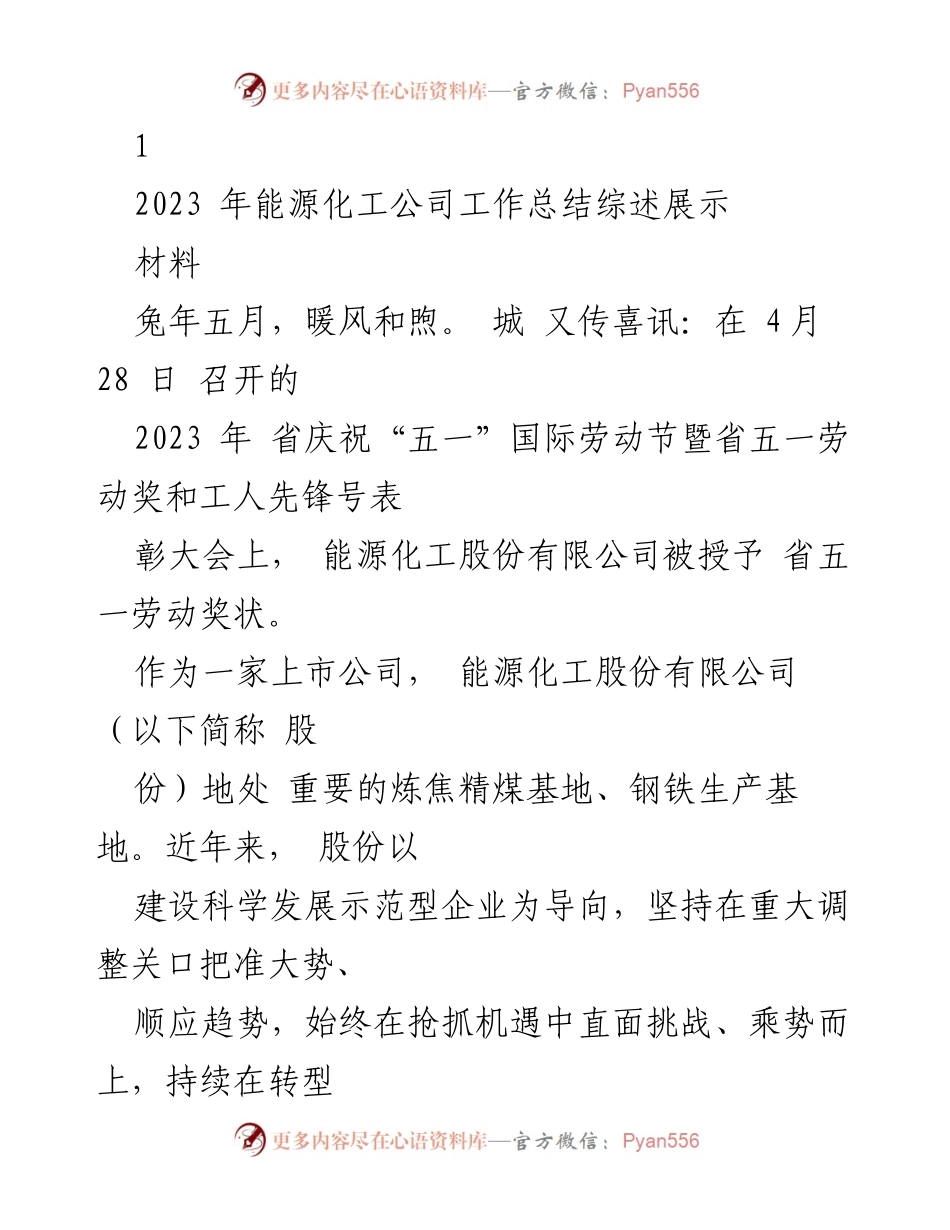 [工作总结] 省庆祝大会 - 能源化工公司2023年工作总结与党建引领发展分析.docx_第1页