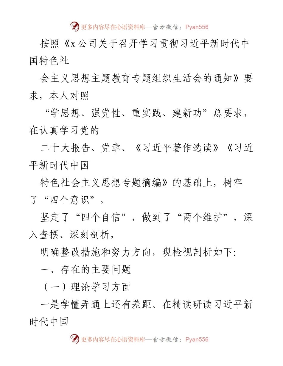 [工作总结] 组织生活会 - 深入检视剖析自身问题与整改方向.docx_第1页