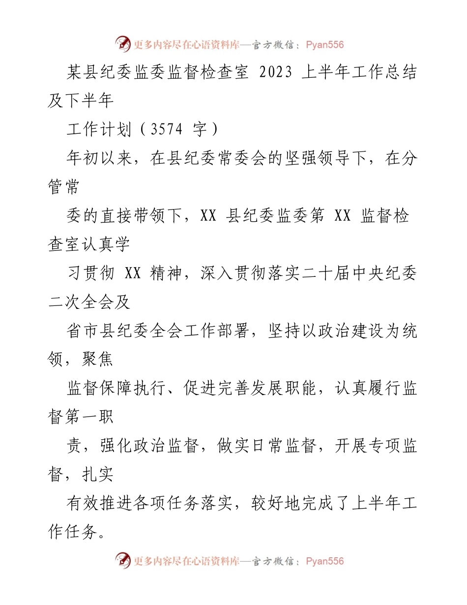 [工作总结] 纪委监委 - 2023年上半年工作总结与下半年工作计划.docx_第1页