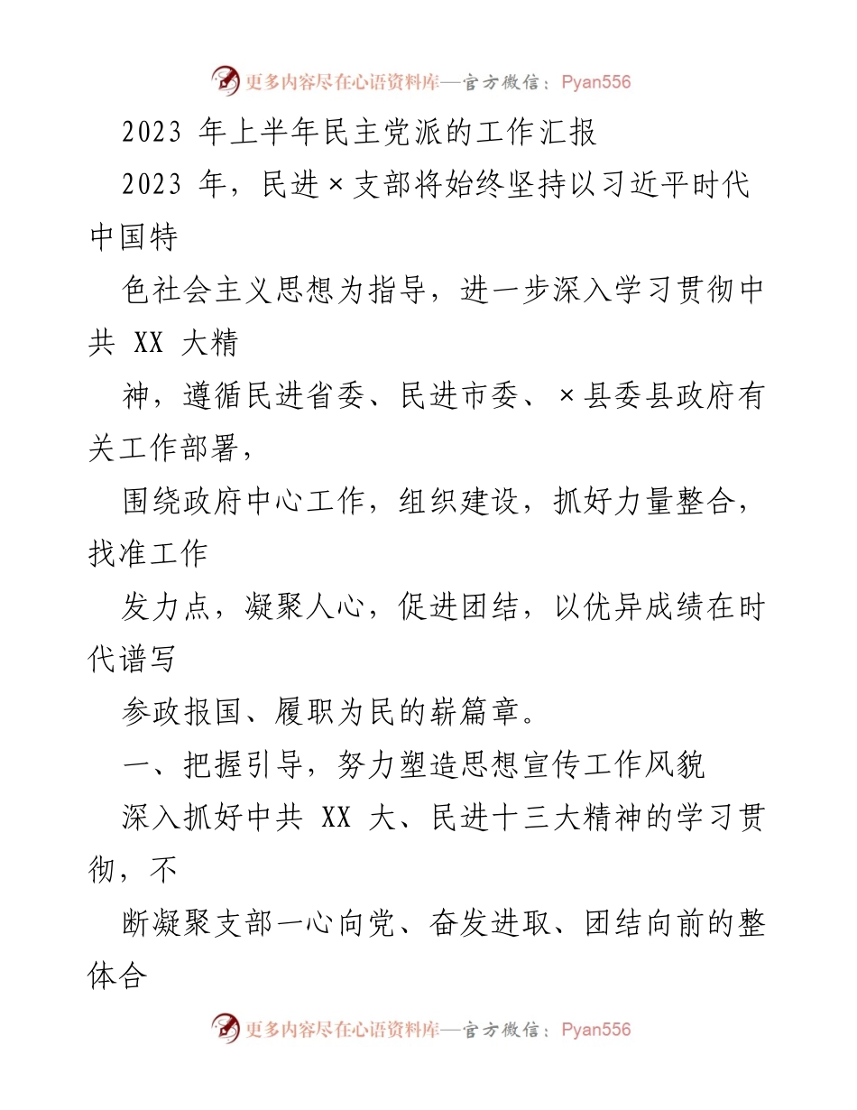 [工作总结] 民进×支部 - 2023年上半年工作汇报与未来展望.docx_第1页