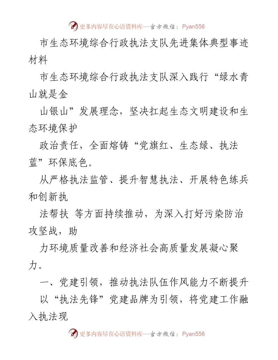 [工作总结] 生态环境执法 - 市生态环境综合行政执法支队先进事迹总结.docx_第1页