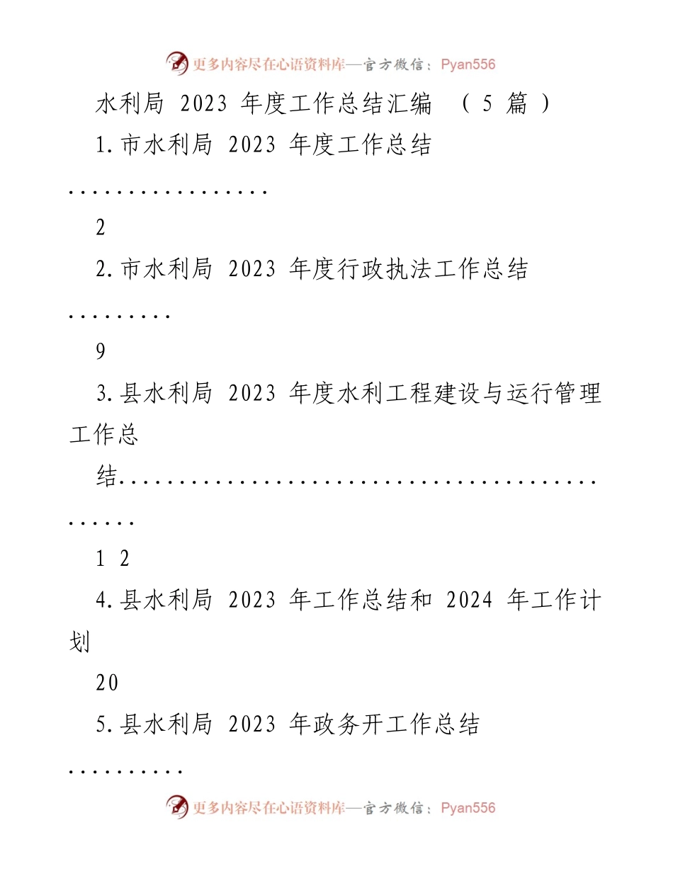 [工作总结] 水利局年度总结 - 2023年度水利局工作总结与成效分析.docx_第1页
