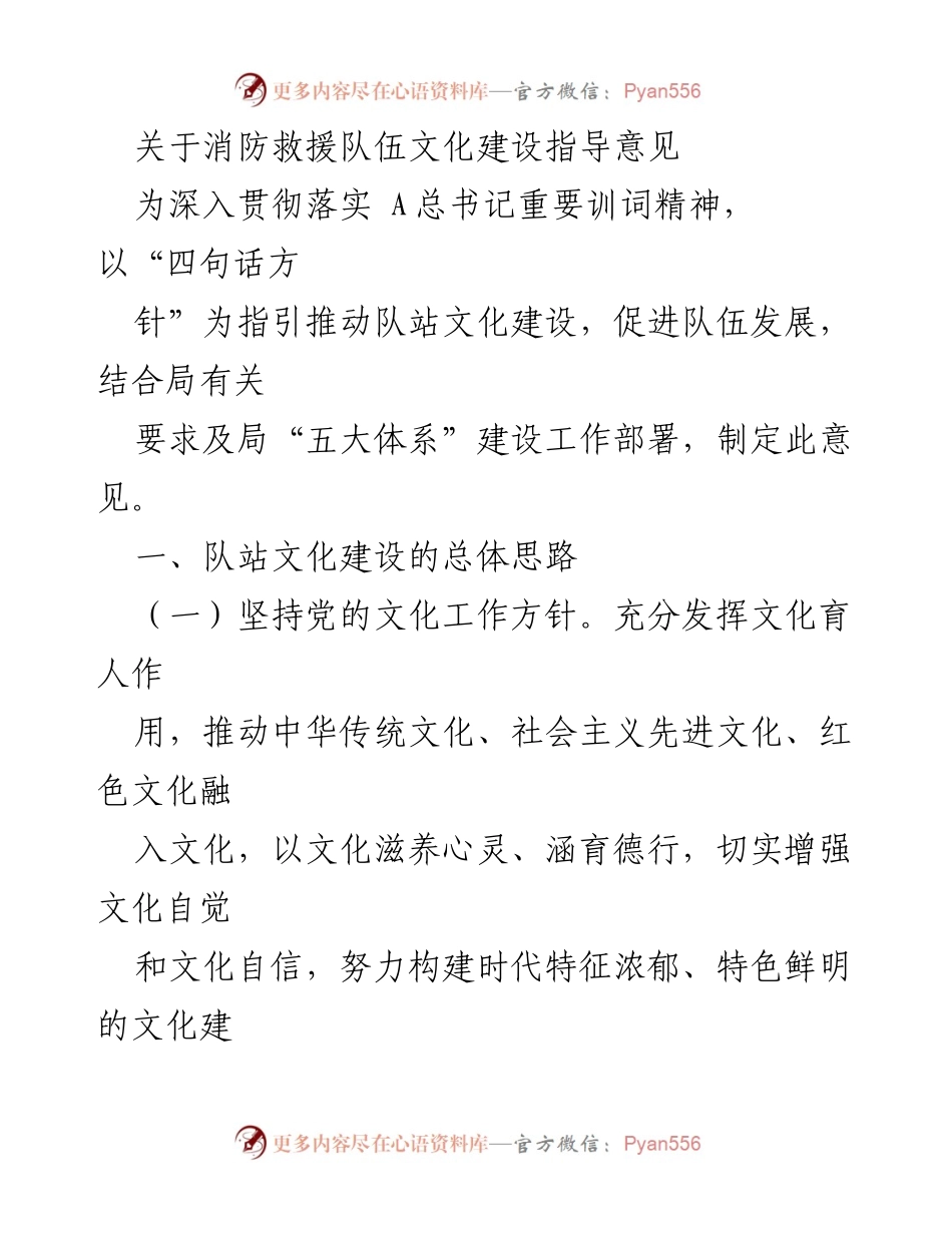 [工作总结] 消防救援队伍 - 消防救援队伍文化建设指导意见.docx_第1页