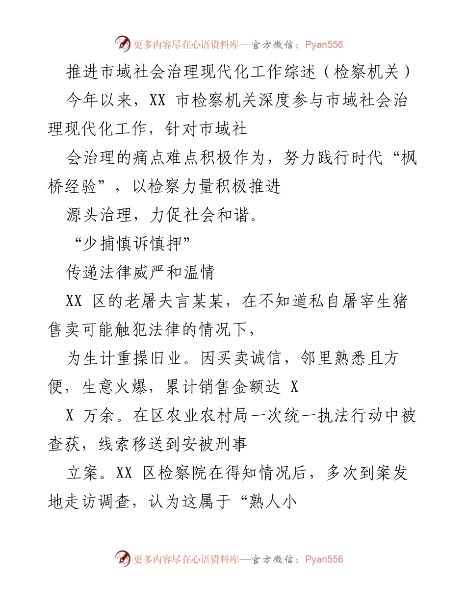[工作总结] 社会治理 - XX市检察机关推进市域社会治理现代化工作综述.docx_第1页