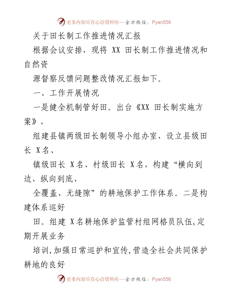 [工作总结] 田长制工作推进会议 - 田长制工作推进情况汇报.docx_第1页