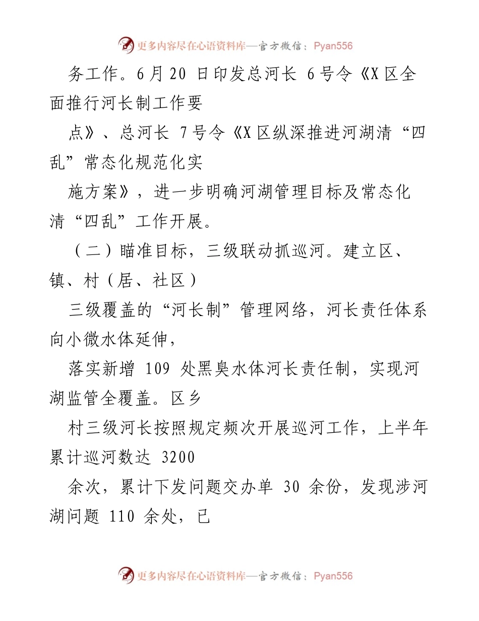 [工作总结] 河长制推广 - 2024年上半年X区河长制工作总结.docx_第2页