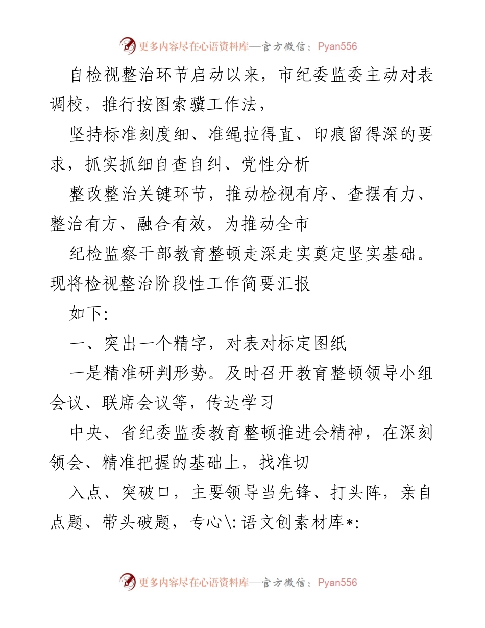 [工作总结] 纪检监察干部教育整顿 - 检视整治阶段性工作汇报.docx_第1页