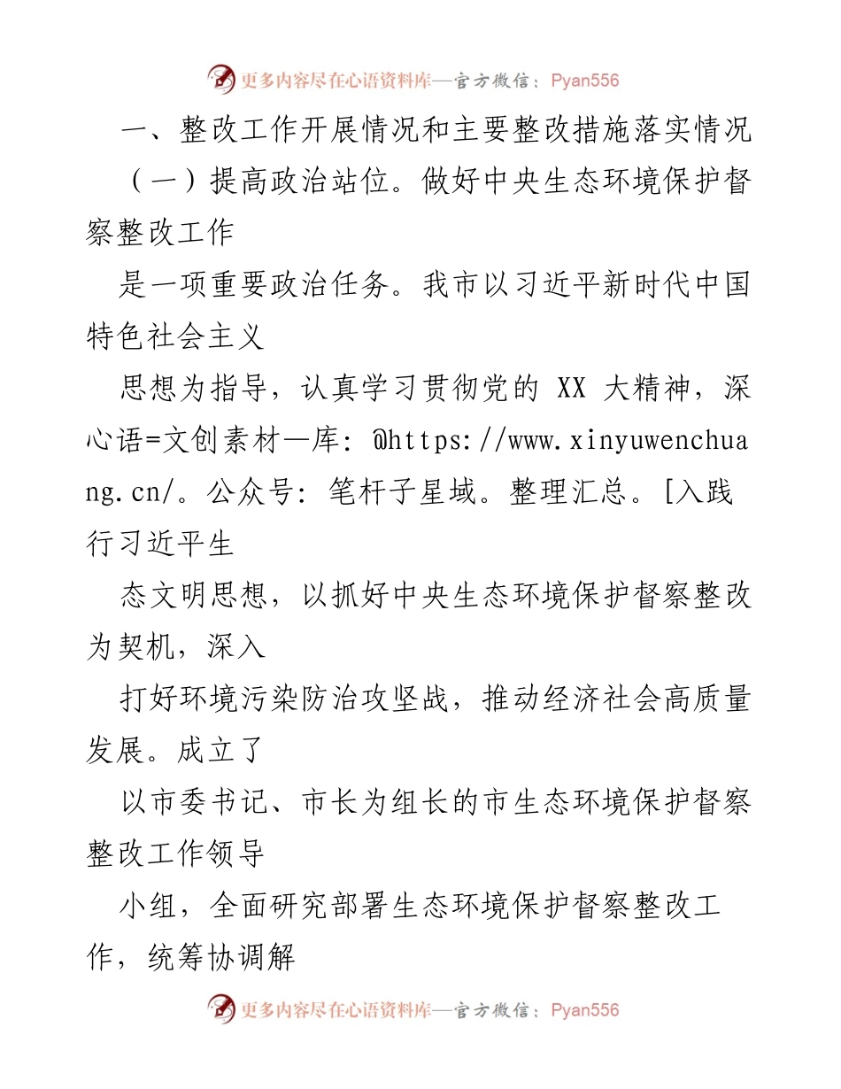 [工作总结] 生态环境保护督察 - XX市中央生态环境保护督察整改工作总结报告.docx_第2页