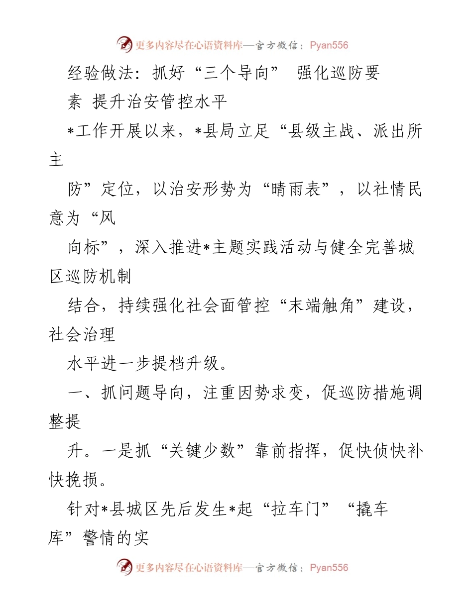 [工作总结] 治安巡防工作 - 强化巡防要素，提升治安管控水平的经验做法.docx_第1页