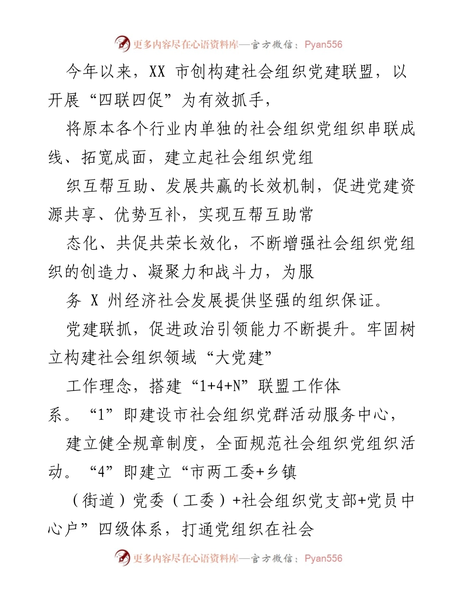 [工作总结] 社会组织党建联盟 - 促进社会组织党建联盟建设与发展工作总结.docx_第1页