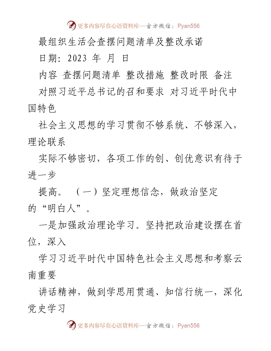 [工作总结] 组织生活会 - 查摆问题与整改承诺总结.docx_第1页