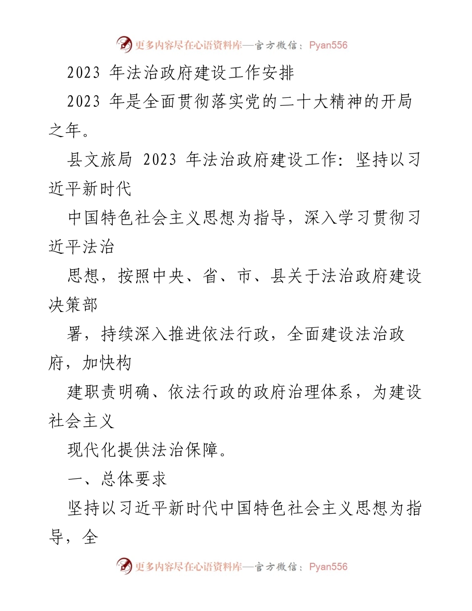 [工作总结] 法治政府建设 - 2023年法治政府建设工作安排与实施计划.docx_第1页