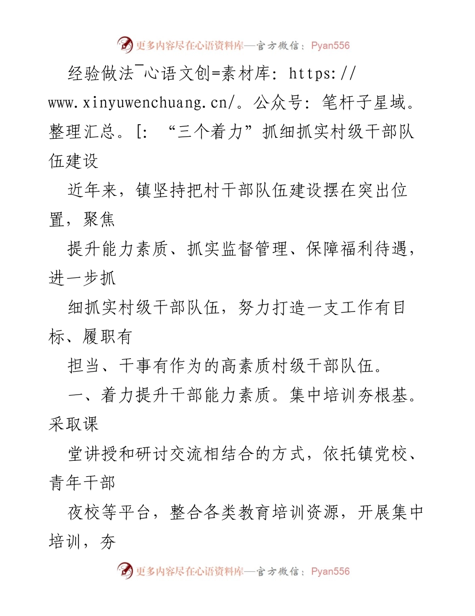 [工作总结] 村级干部队伍建设 - “三个着力”提升村级干部素质与管理_2.docx_第1页