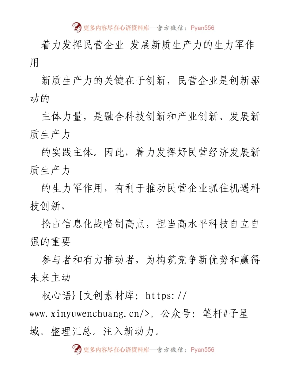 [工作总结] 民营经济发展 - 发挥民营企业在新质生产力中的核心作用.docx_第1页
