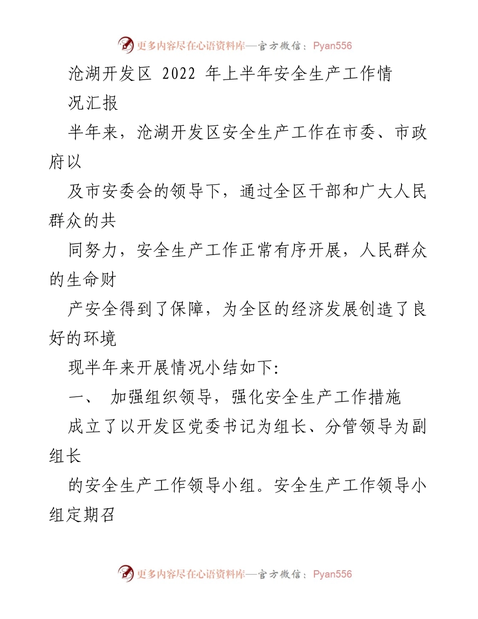 [工作总结] 沧湖开发区 - 2022年上半年安全生产工作汇报.docx_第1页