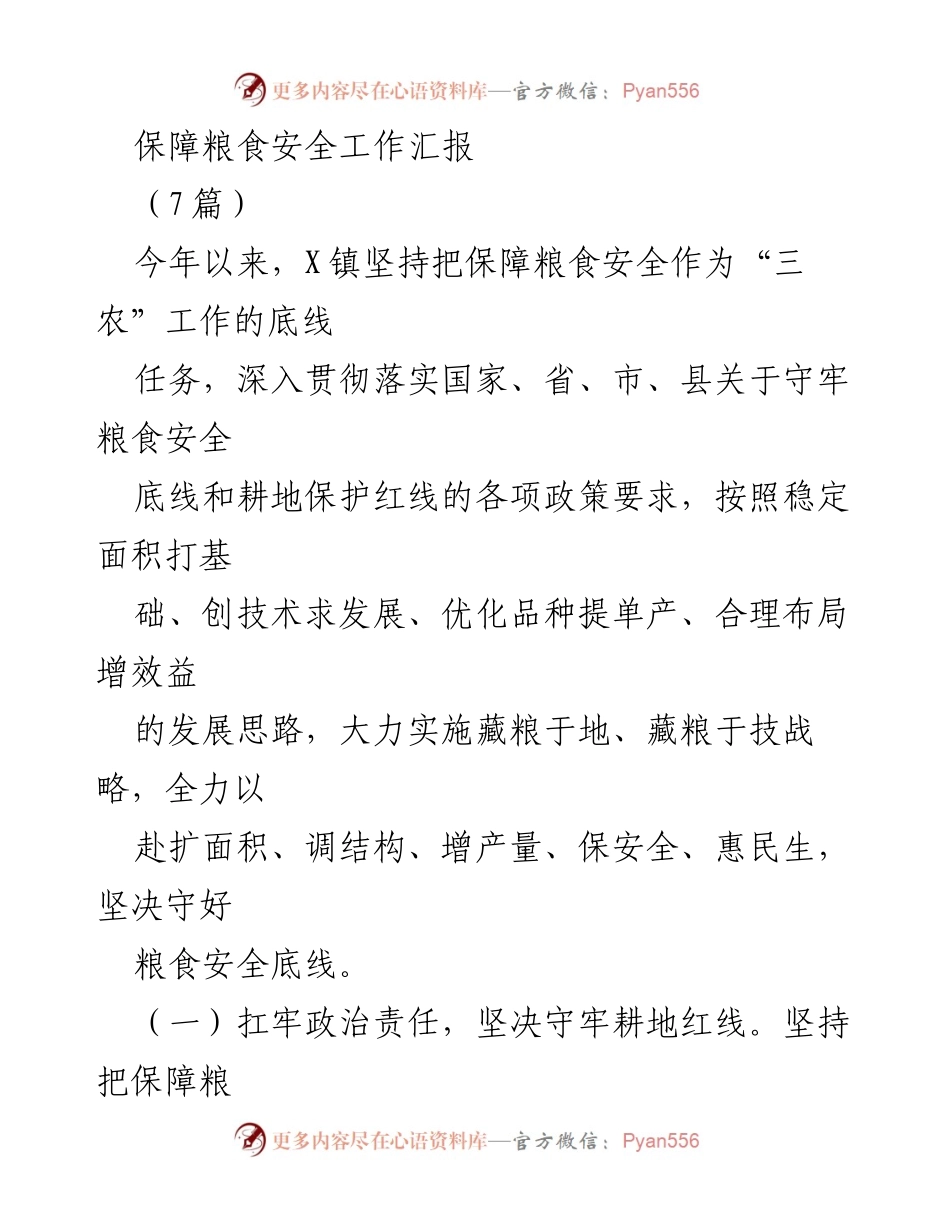 [工作总结] 粮食安全保障 - 保障粮食安全工作汇报.docx_第1页