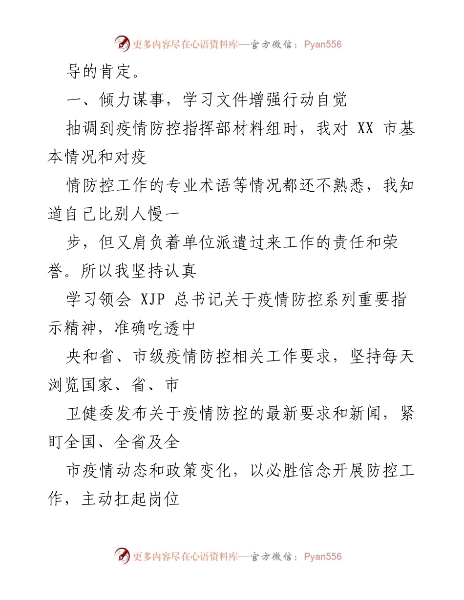 [工作总结] 疫情防控 - XX市疫情防控指挥部个人工作小结.docx_第2页