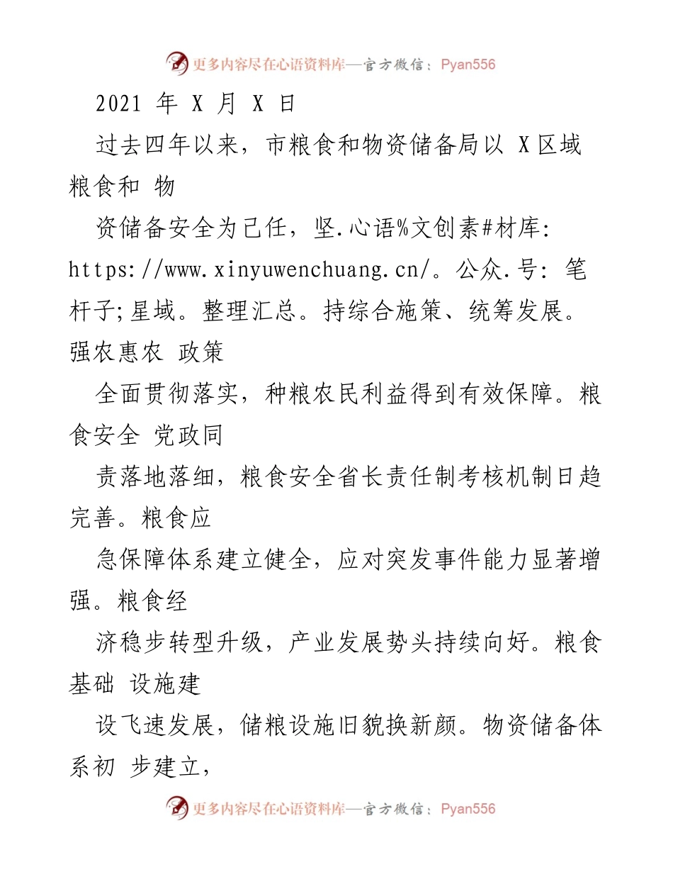 [工作总结] 粮食和物资储备局 - 四年粮食安全与物资储备工作总结报告.docx_第1页