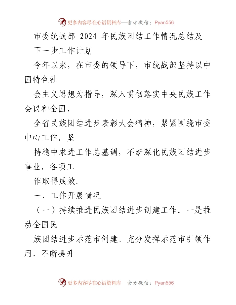 [工作总结] 民族团结工作会议 - 2024年民族团结工作总结及未来计划.docx_第1页
