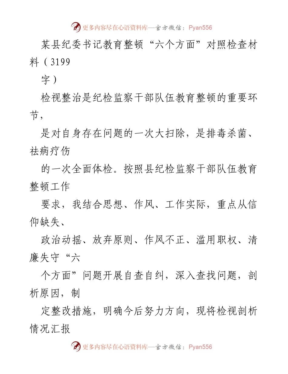 [工作总结] 纪检监察干部队伍教育整顿 - 自查自纠报告：六个方面问题的检视与整改措施.docx_第1页