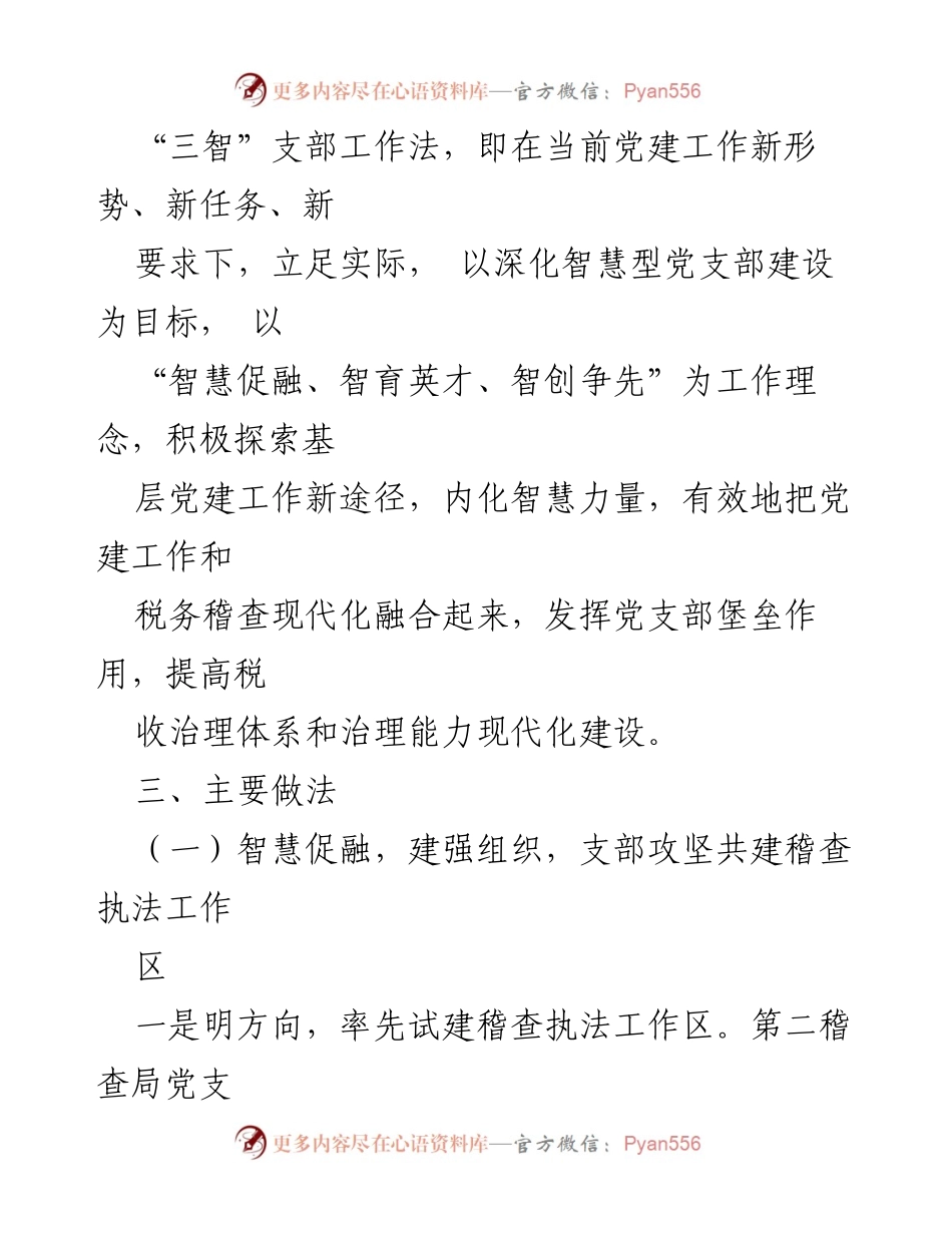 [工作总结] 税务局党建 - XX市税务局第二稽查局“三智”支部工作法实施总结.docx_第2页