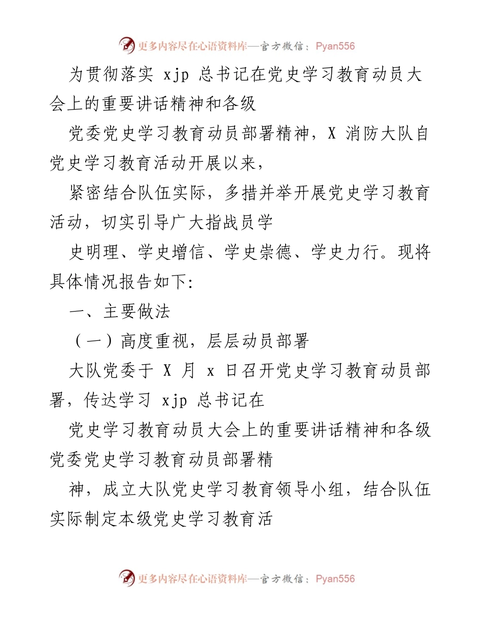 [工作总结] 消防大队 - 党史学习教育活动开展情况总结.docx_第1页