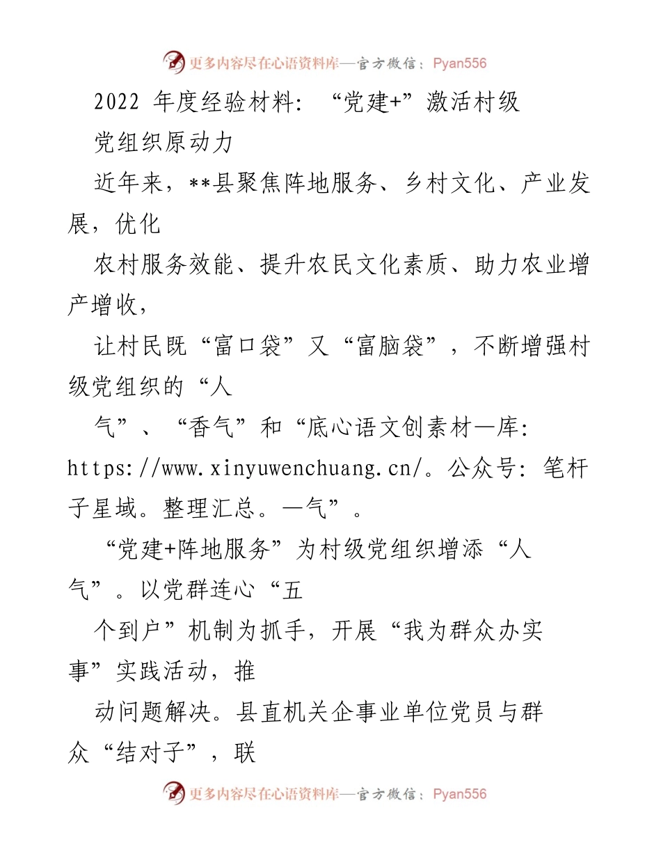 [工作总结] 村级党建 - “党建+”激活村级党组织原动力总结报告.docx_第1页