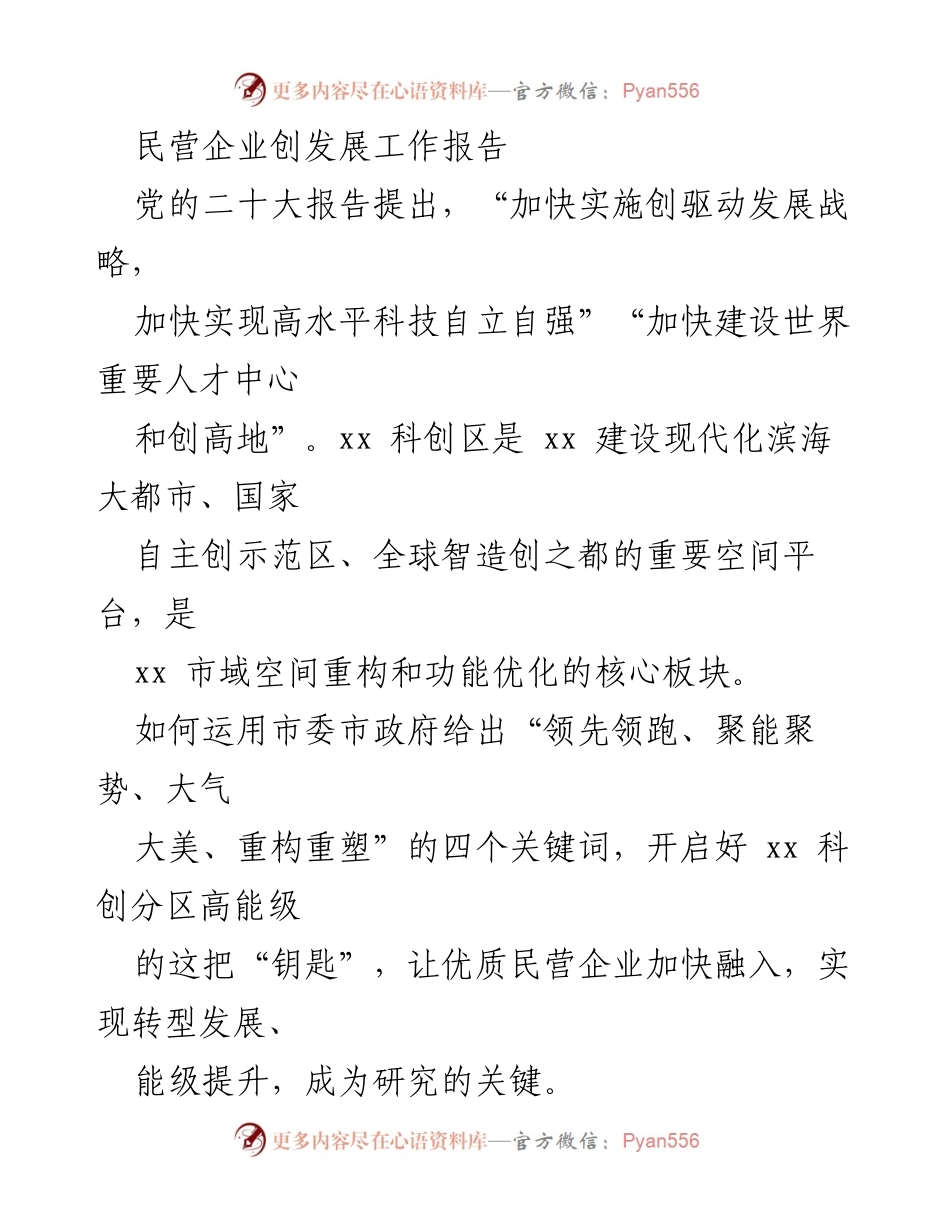 [工作总结] 民营企业发展 - 民营企业在科技创新中的核心作用与发展策略报告.docx_第1页