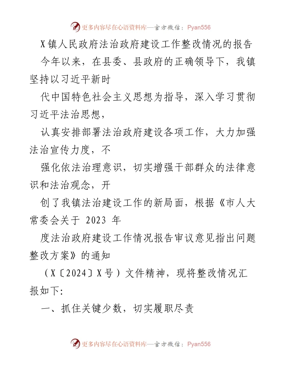 [工作总结] 法治政府建设 - X镇法治政府建设整改情况报告.docx_第1页