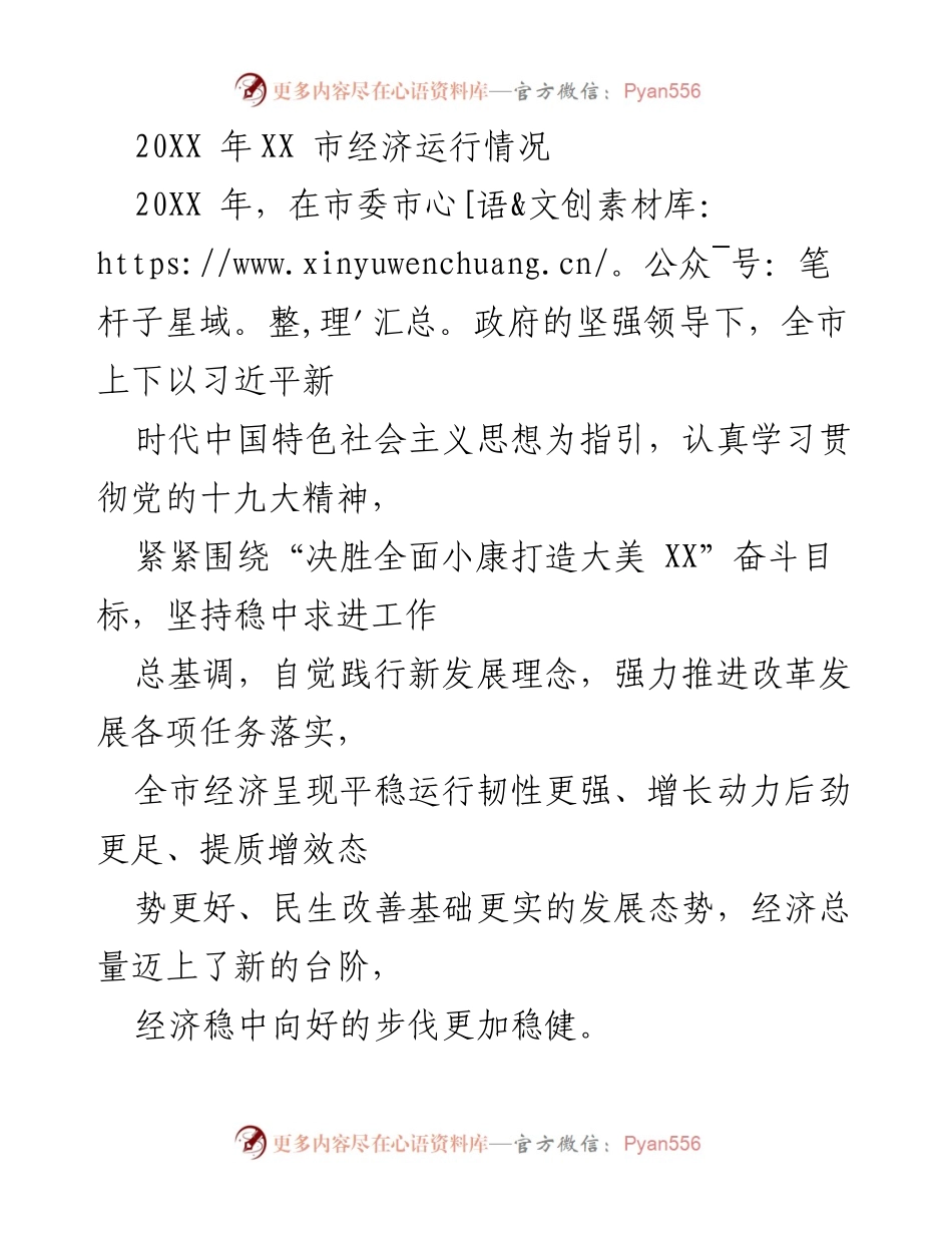 [工作总结] 经济运行情况 - 20XX年XX市经济运行情况分析报告.docx_第1页