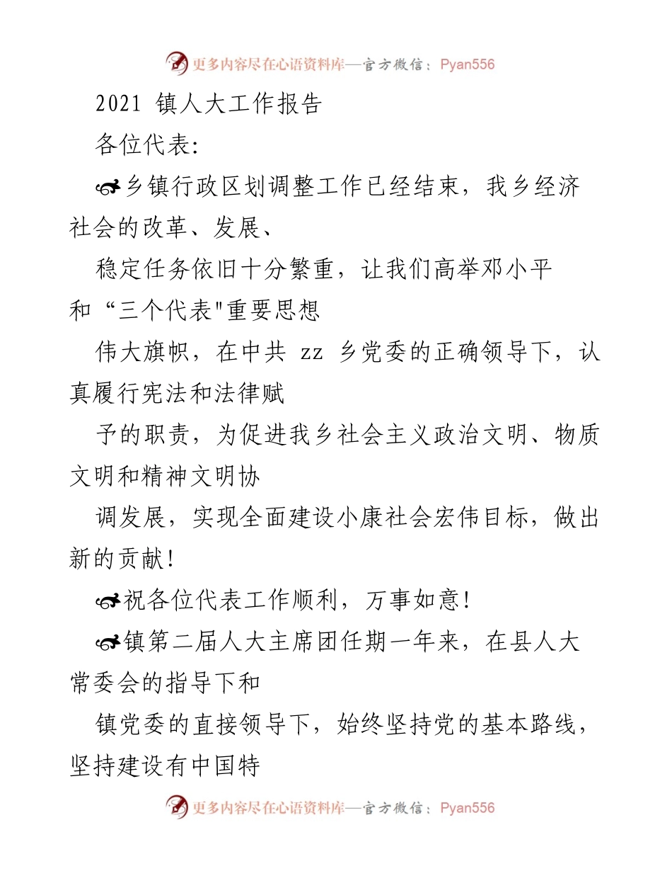 [工作总结] 镇人大工作会议 - 2021年镇人大工作总结报告.docx_第1页