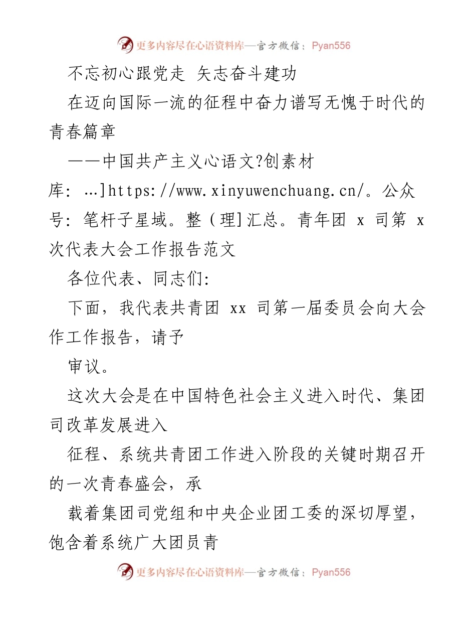 [工作报告] 代表大会 - 奋斗青春，服务大局：共青团工作报告.docx_第1页
