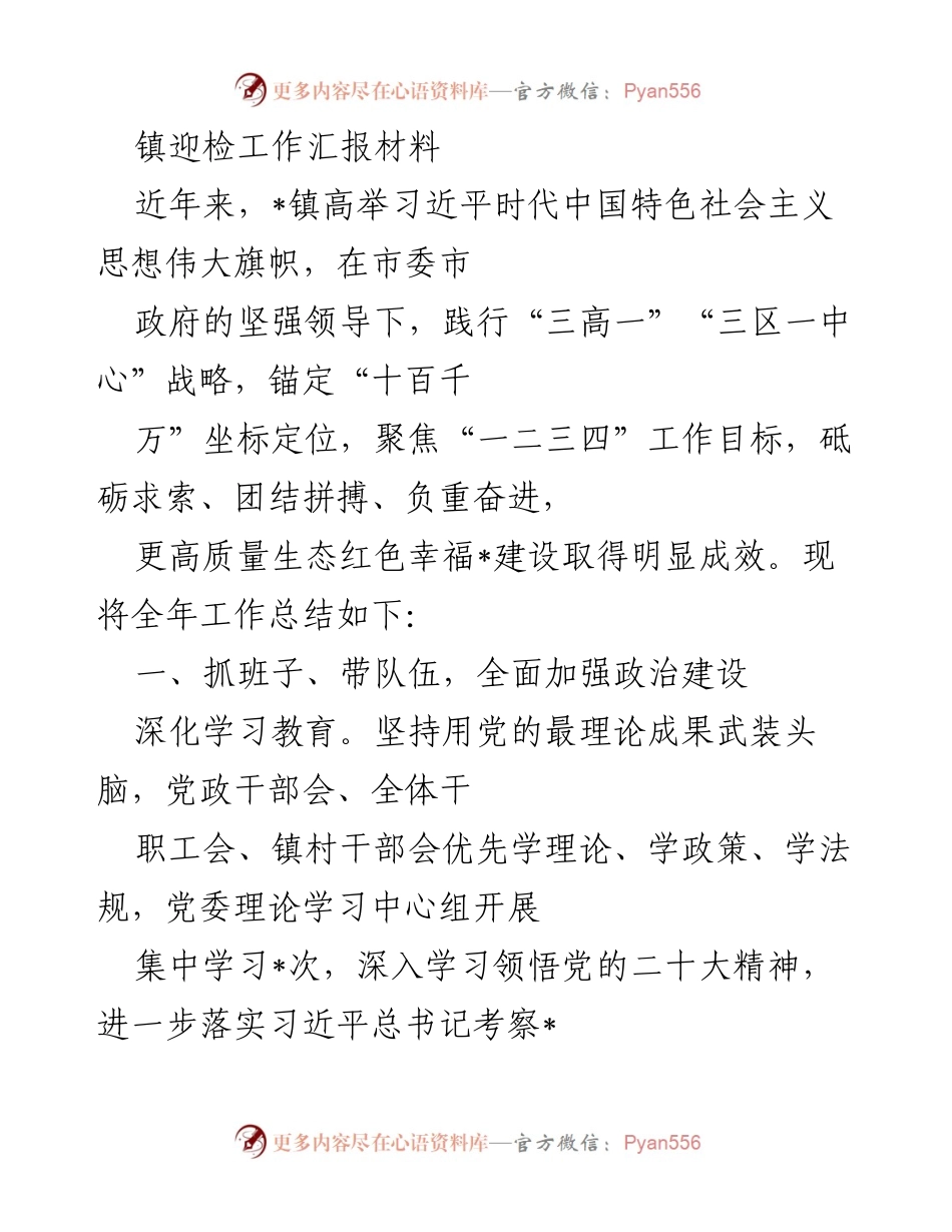 [工作总结] 镇迎检 - 2023年度_镇工作总结与成效汇报.docx_第1页